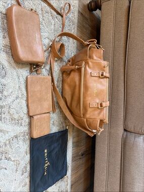 White & Elm Tan Leather Duffel Bag with Matching Pouches